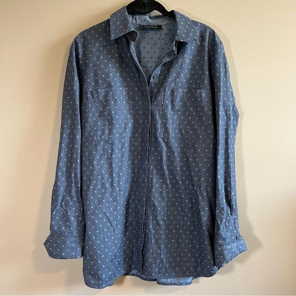 ✨ Lafayette 148 Women’s Blue Polka Dot Button Down Shirt Top Small - Picture 1 of 10